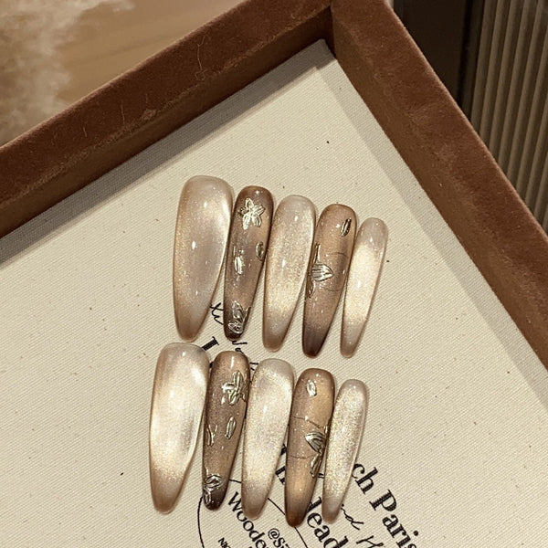 Golden Aura Brown Press-On Nails