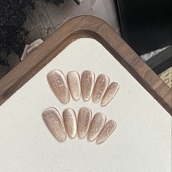 Moonlight Veil – Nude & Beige Oval Press-On Nails