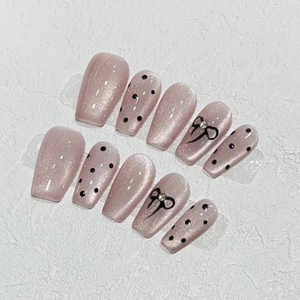 Audrey-Inspired Polka Dot Cat-Eye Press-On Nails